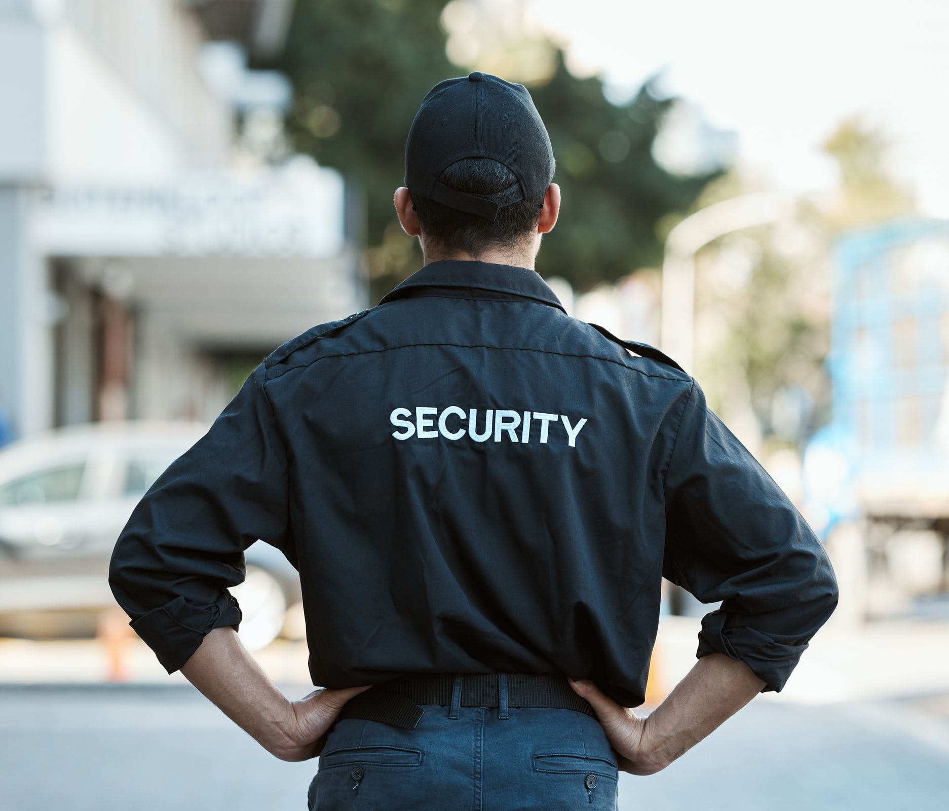Security guard on duty on a street